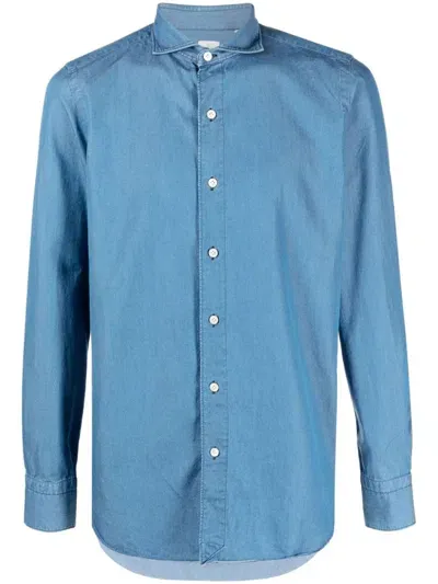 Finamore Blue Cotton Denim Shirt