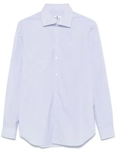 Finamore Light Blue And White Cotton Striped Shirt