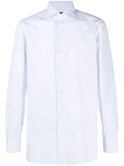 Finamore White And Light Blue Cotton Shirt In Rigata