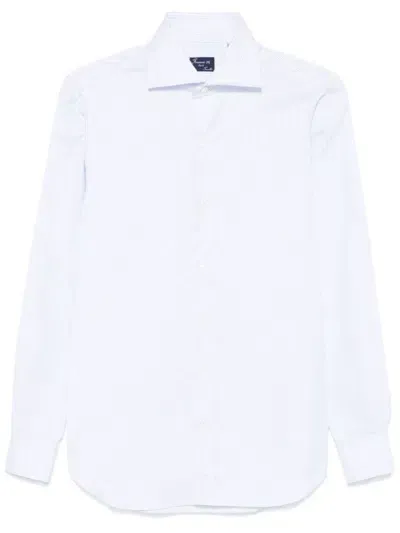 Finamore White And Sky Blue Striped Shirt