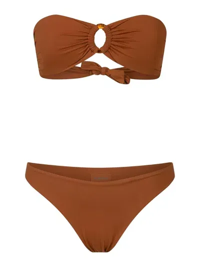 Fisico Ring-detail Bikini In Light Brown