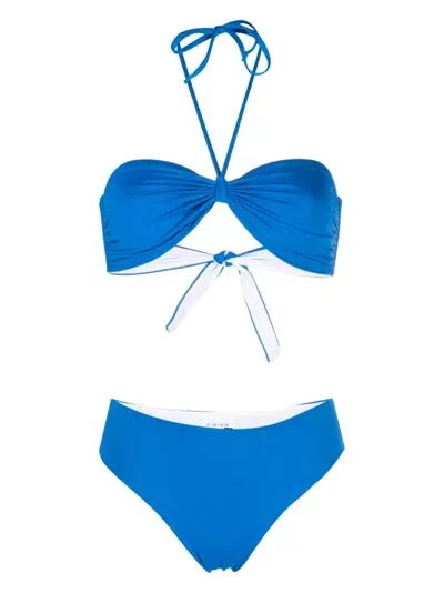 Fisico Ruched Bandeau Bikini Set In 蓝色