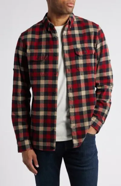 Fjall Raven Fjällräven Skog Trim Fit Plaid Cotton Flannel Button-down Shirt In Dark Navy-red