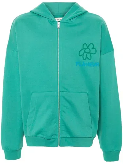 Flâneur Flower Zip-up Hoodie In Green