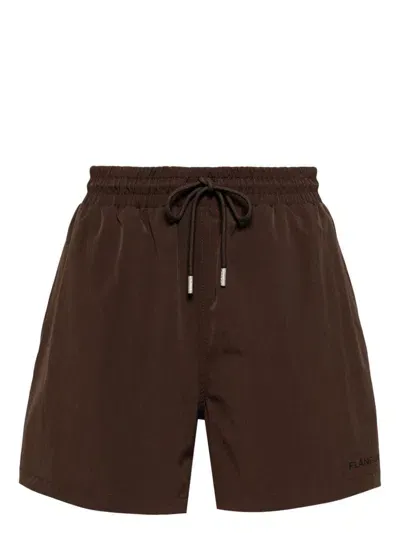 Flâneur Logo Swim Shorts In Brown