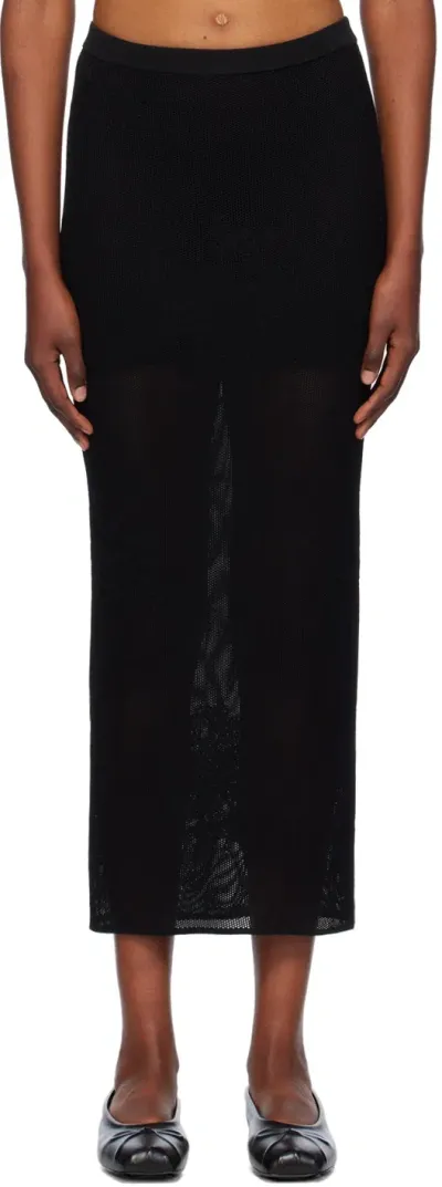 Fleur Du Mal Black Lace Pointelle Maxi Skirt In 0100 Black