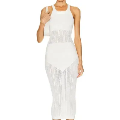 Fleur Du Mal Sleeveless Linear Pointelle Dress In White