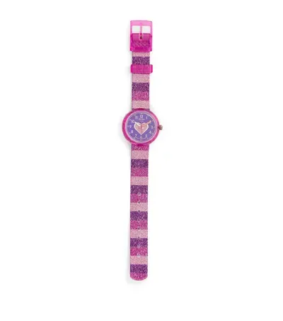 Flik Flak Kids' Stripy Glitter Watch In Purple