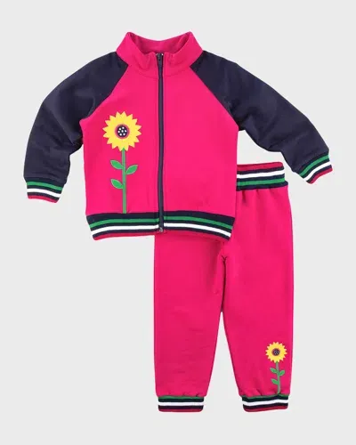 Florence Eiseman Kids' Girl's Fuchsia French Terry Jacket & Pants Set In Multi