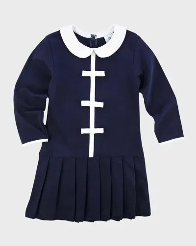 Florence Eiseman Kids' Girl's Pleated Combo Dress In Navy Blue