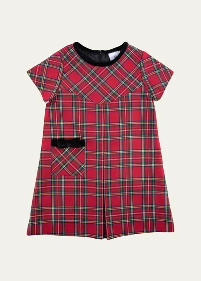 Florence Eiseman Kids' Girl's Tartan Plaid Dress W/ Velvet Button In Red/multi