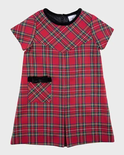 Florence Eiseman Kids' Girl's Tartan Plaid Dress W/ Velvet Button In Red/multi