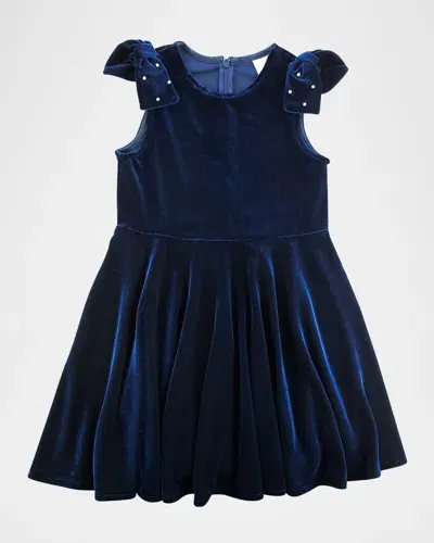 Florence Eiseman Kids' Girl's Velvet Dress W/ Bow Pearls In Navy