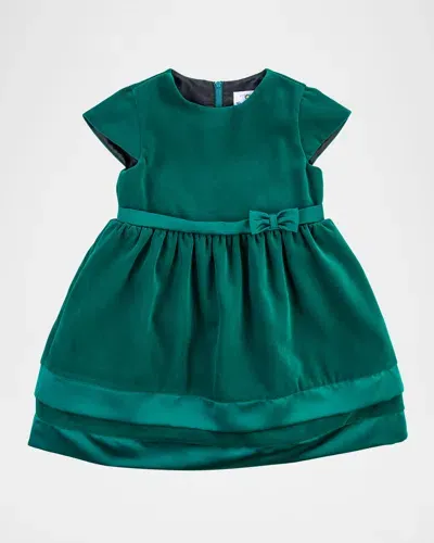 Florence Eiseman Kids' Girl's Velvet Dress W/ Satin Hem Bands In Green