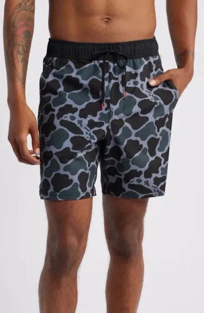 Florence Standard Issue Water Repellent Swim Trunks In Dark Emerald Camo