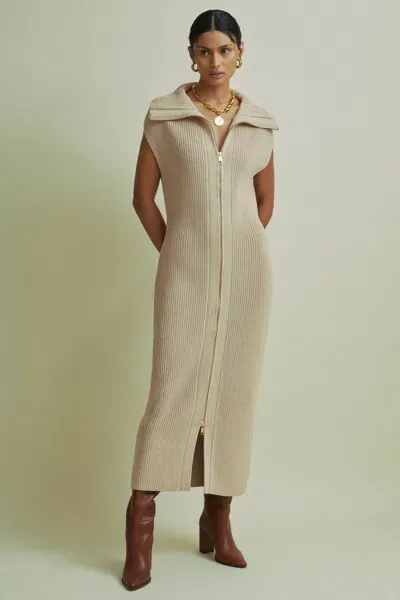 Florere Chunky Wool Blend Midi Sand Dress