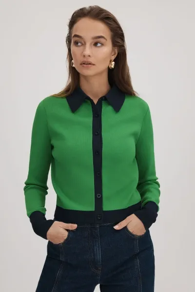 Florere Fitted Contrast Trim Cardigan In Bright Green