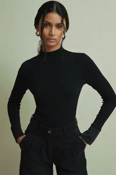 Florere Hybrid Knit Satin Cuff Top In Black