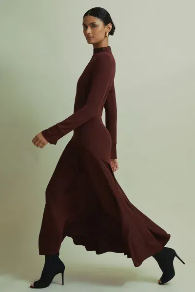 Florere Hybrid Knit-satin Midi Dress In Burgundy