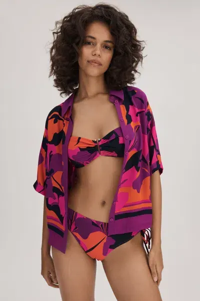 Florere Printed Ruched Bikini Bottoms In Pink/orange