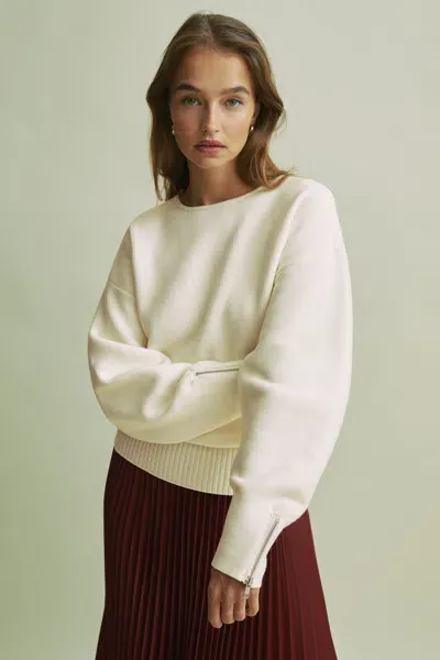 Florere Wool Blend Boxy Blouson Sleeve Jumper In Vanilla