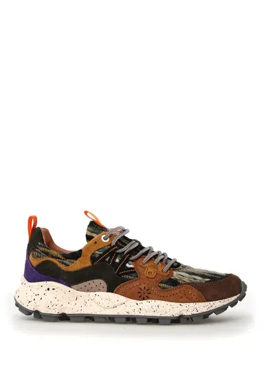 Flower Mountain Sneakers Yamano In Wool And Multicolor Fabric In Taupe Miltare