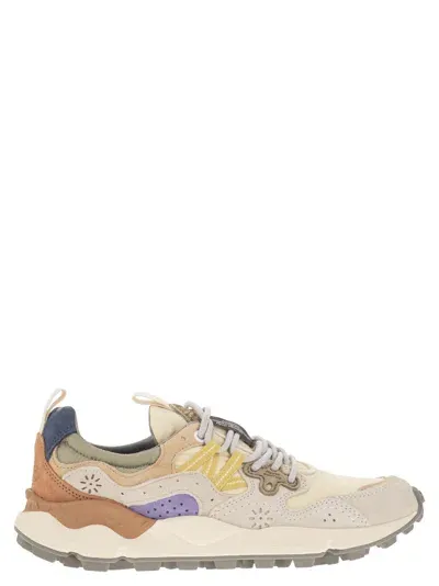 Flower Mountain Yamano 3 - Sneakers In Suede And Technical Fabric In Beige/milk//violet