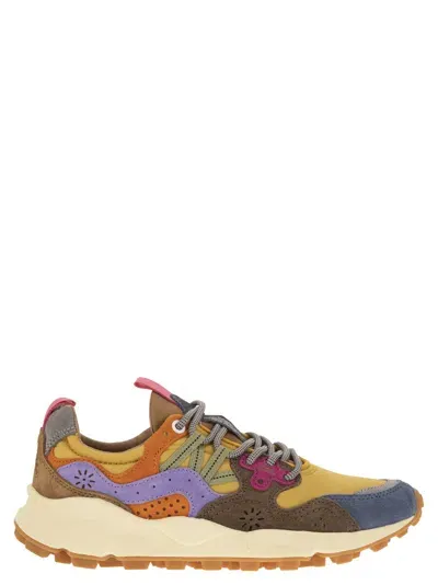 Flower Mountain Yamano 3 - Sneakers In Suede And Technical Fabric In Light Blue/yellow/brown