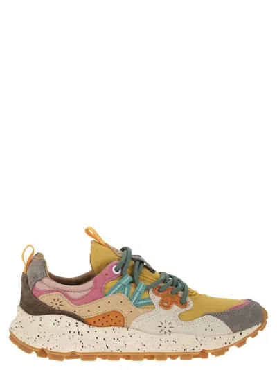 Flower Mountain Yamano 3 - Sneakers In Suede And Technical Fabric In Yellow/grey