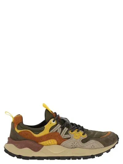 Flower Mountain Yamano 3 Sneakers In Suede And Technical Fabric In Grey,yellow