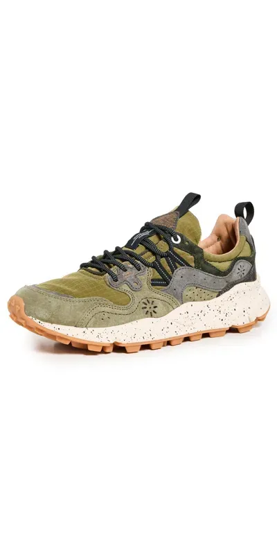 Flower Mountain Yamano 3 Sneakers In Suede And Nylon Military Green And Gray In Multicolor