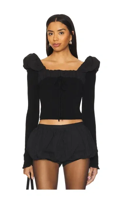 For Love & Lemons Aliyah Pointelle Top In Black