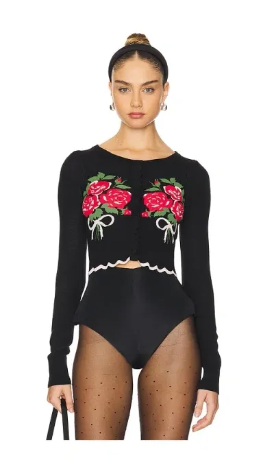 For Love & Lemons Donella Knit Cardigan In Black