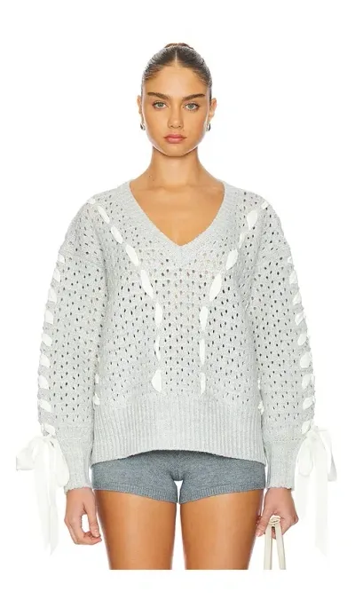 For Love & Lemons Liberty V Neck Sweater In Grey