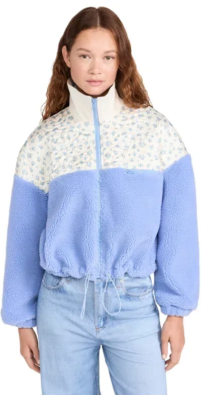 For Love & Lemons Saide Floral Fleece Jacket Blue In Blue Floral