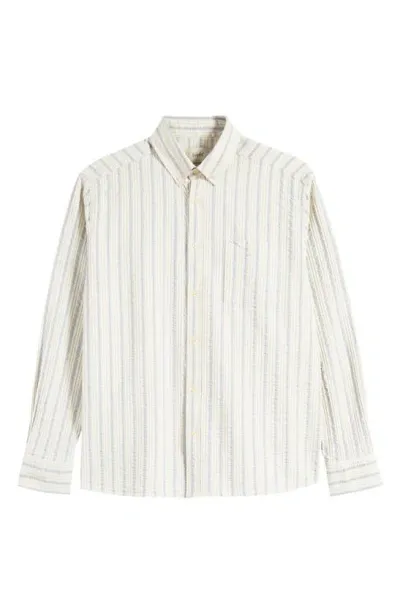 Forét Crest Dove Seersucker Button-down Shirt In Blue Stripe