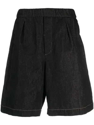 Forme D'expression Mélange-effect Denim Shorts In Schwarz