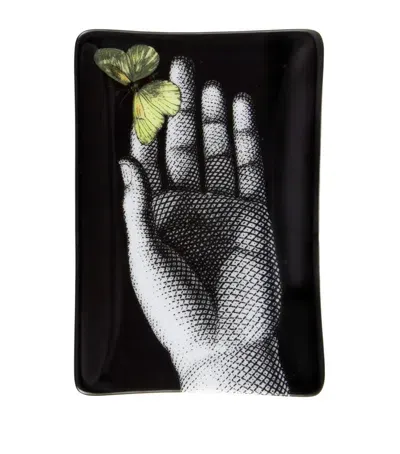 Fornasetti Rectangular Porcelain Ashtray In Black