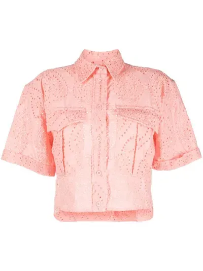 Forte Dei Marmi Couture Embroidered Cotton Cropped Shirt In Pink