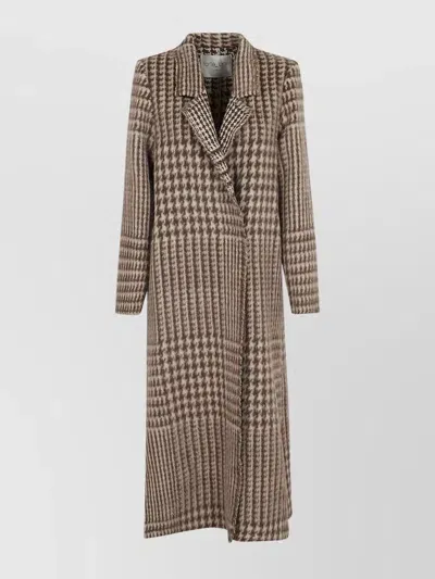 Forte Forte Alpa Longline Houndstooth Coat In Yellow Cream