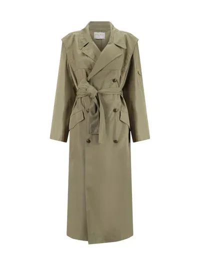 Forte Forte Belted Cotton Trench Coat In Olive Green