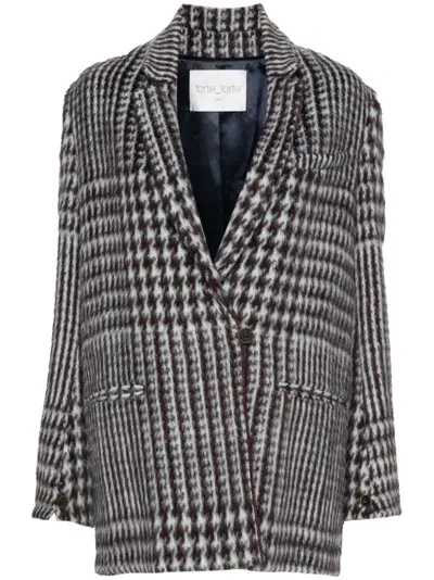 Forte Forte Houndstooth Single-breasted Coat In Grey