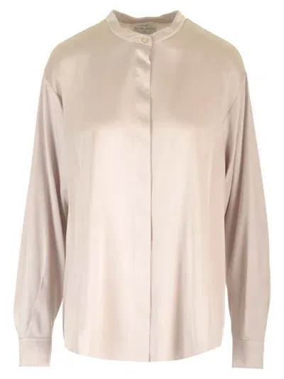 Forte Forte Stretch Heavy Satin Silk Collar Shirt Perla In Rose