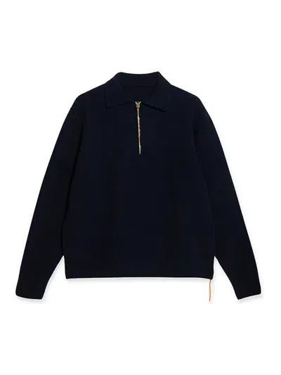 Fortela Woven Wool Zippered Sweatshirt In Dark Blue