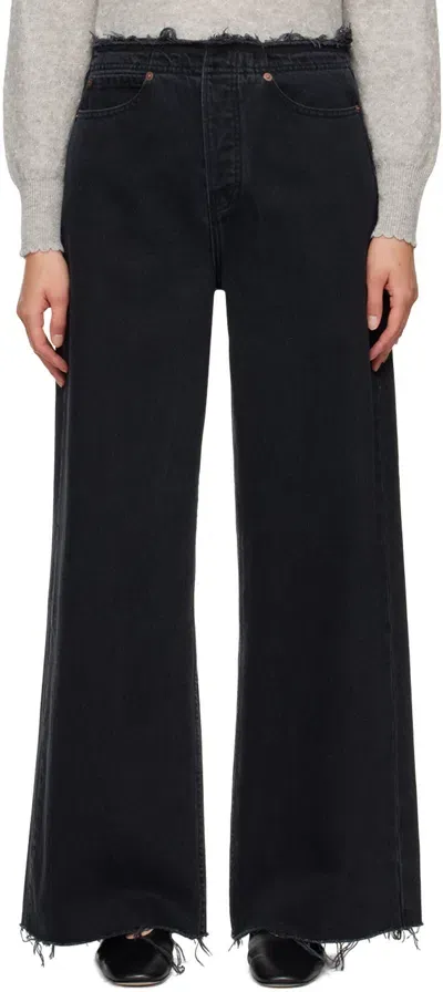 Frame Black 'le Low Baggy Wide Leg' Jeans In Inkwell