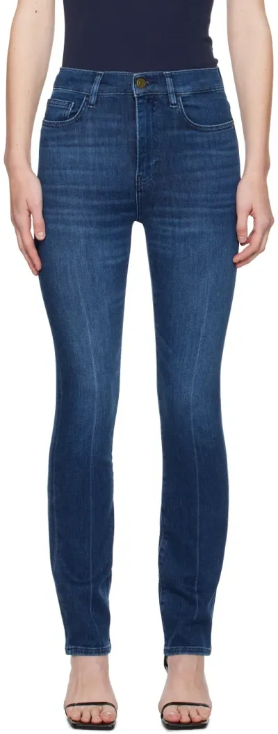 Frame Indigo 'le High Straight Long' Jeans In Calvin Dark Blue