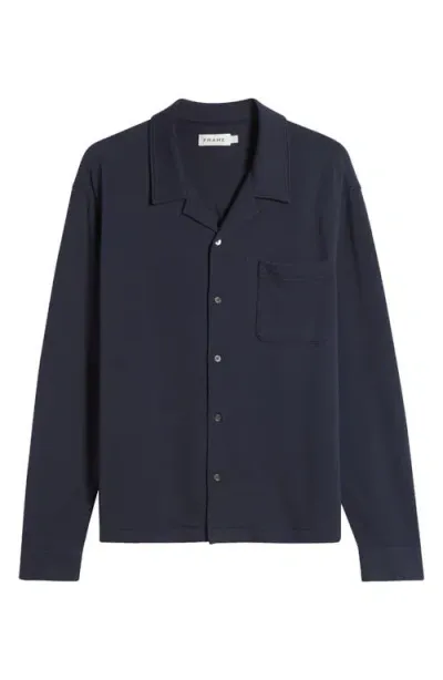 Frame Long Sleeve Cotton Camp Shirt In Navy