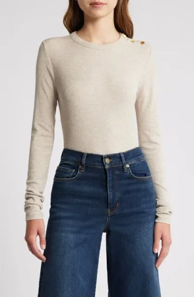 Frame Long Sleeve Shoulder Button T-shirt In Oatmeal Heather