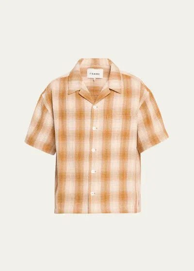 Frame Baja Camp-collar Checked Cotton Shirt In Rust