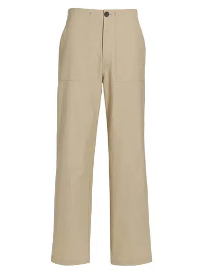 Frame Traveler Contrast-button Wide-leg Mid-rise Cotton Trousers In Dark Beige